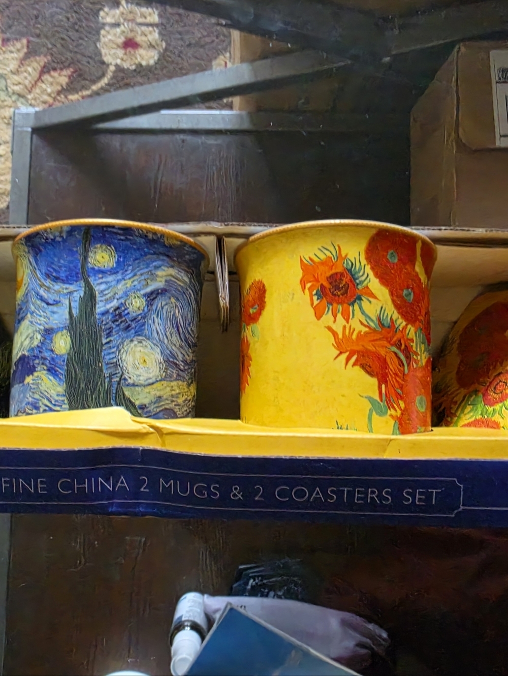Starry Night & Sunflowers Ceramic Mug Set - Blue & Yellow
